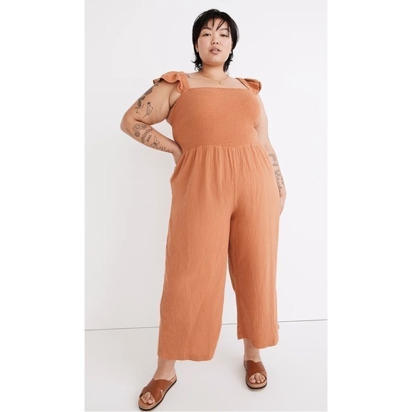 Madewell Pants - Madewell Lightspun Lucie Flutter Sleeve Jumpsuit Womens Orange Gauze Knit Sz 26W